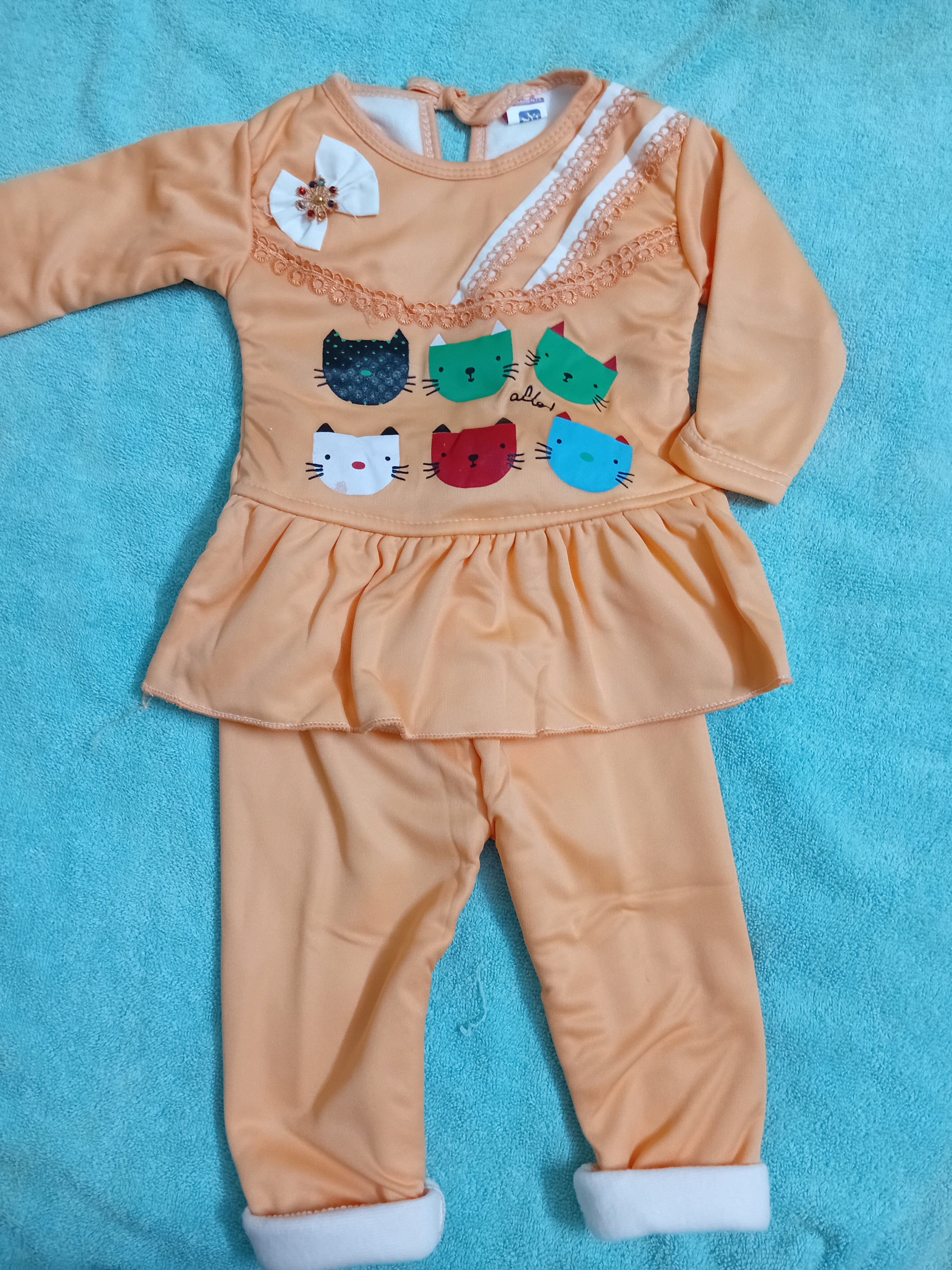 2pcs Baby Girl Clothes Fleece  Long Sleeve Top Trousers Set Warm Dress